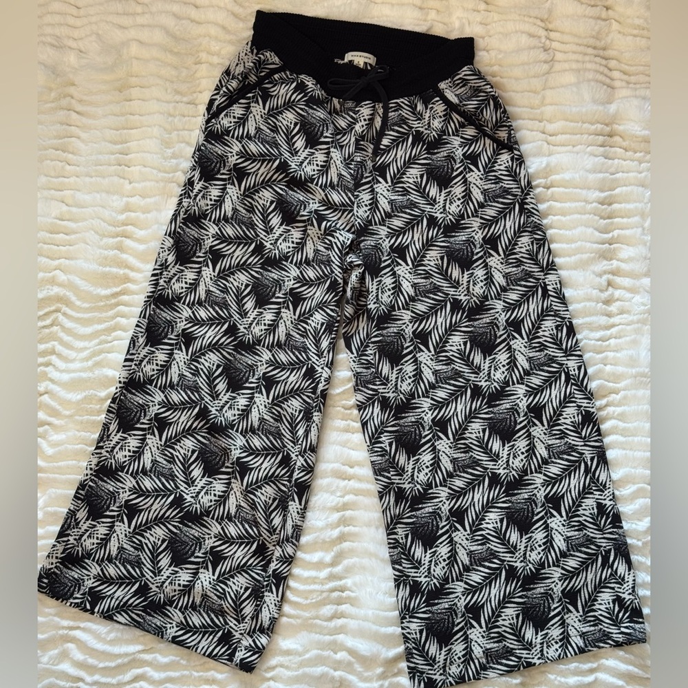 Max Studio Women’s Flowing Crepe Cropped Wide Leg Pants 2 Side Pockets Size M